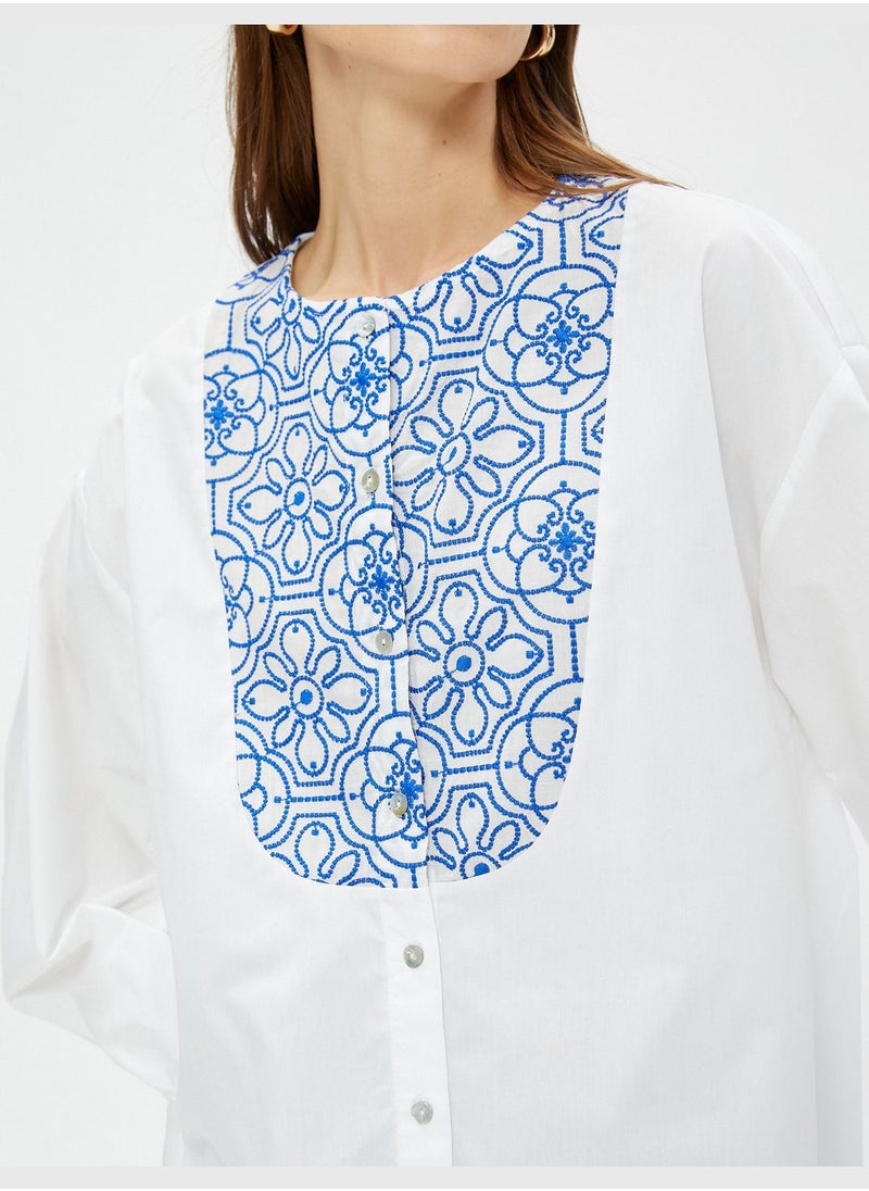 KOTON - Cotton Crew Neck Ethnic Detail Shirt - Image 1