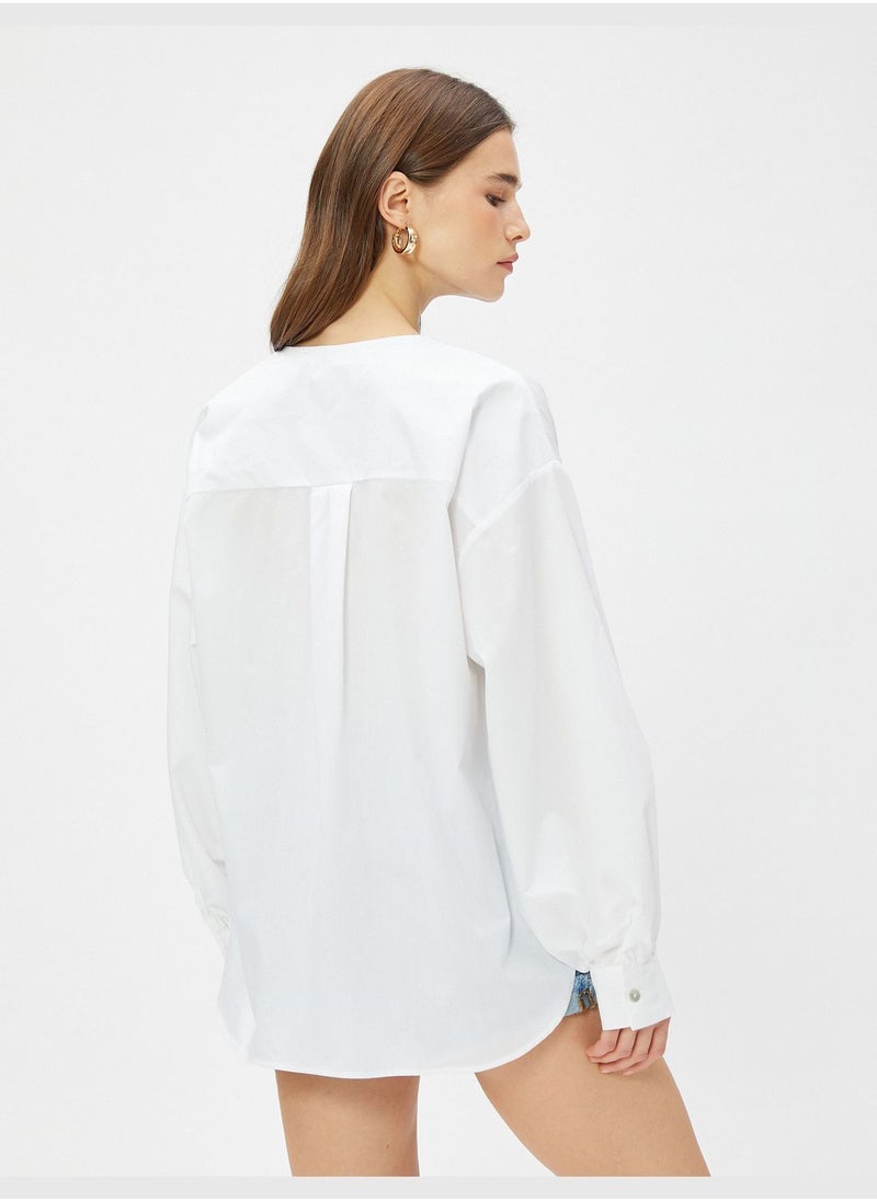KOTON - Cotton Crew Neck Ethnic Detail Shirt - Image 1