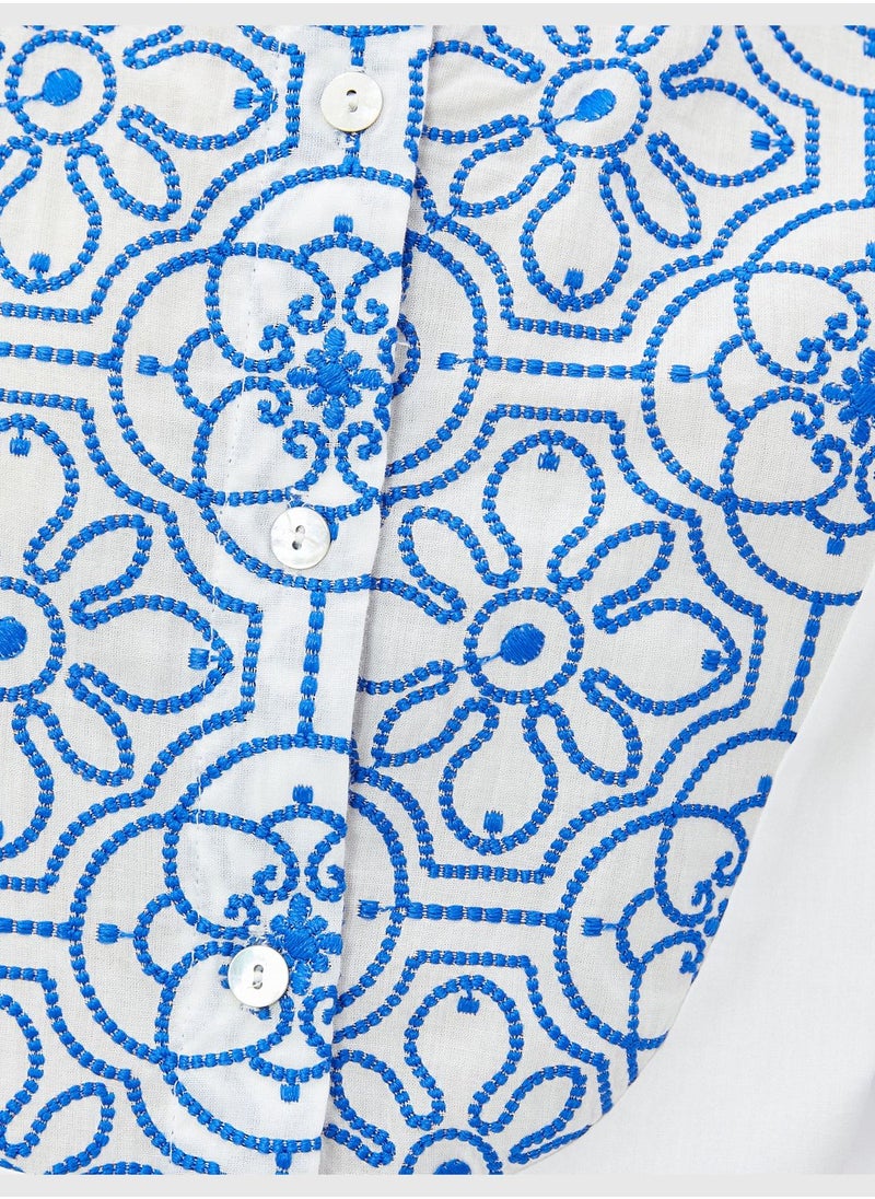 KOTON - Cotton Crew Neck Ethnic Detail Shirt - Image 1
