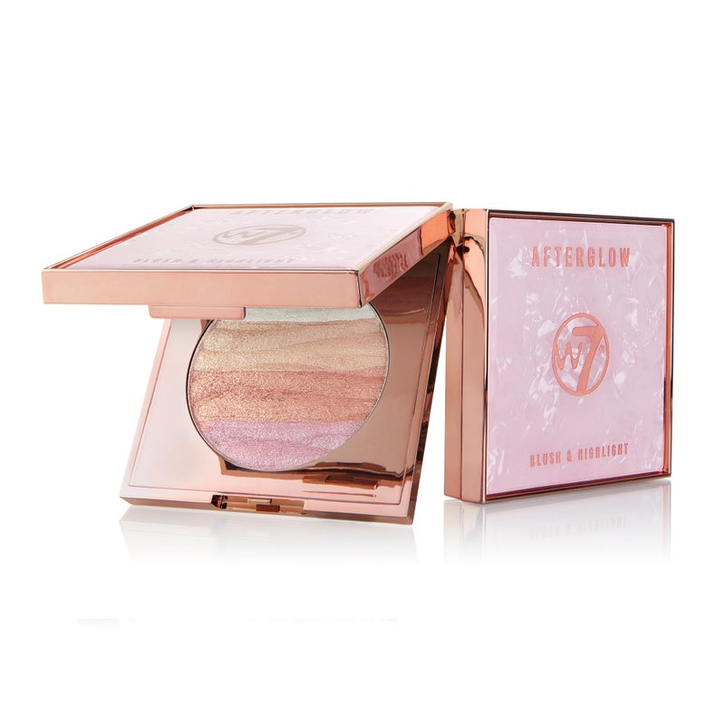 W7 Afterglow Blusher & Highlight Compact - Pink & Gold Glowing Pressed Powder Compact - Image 1