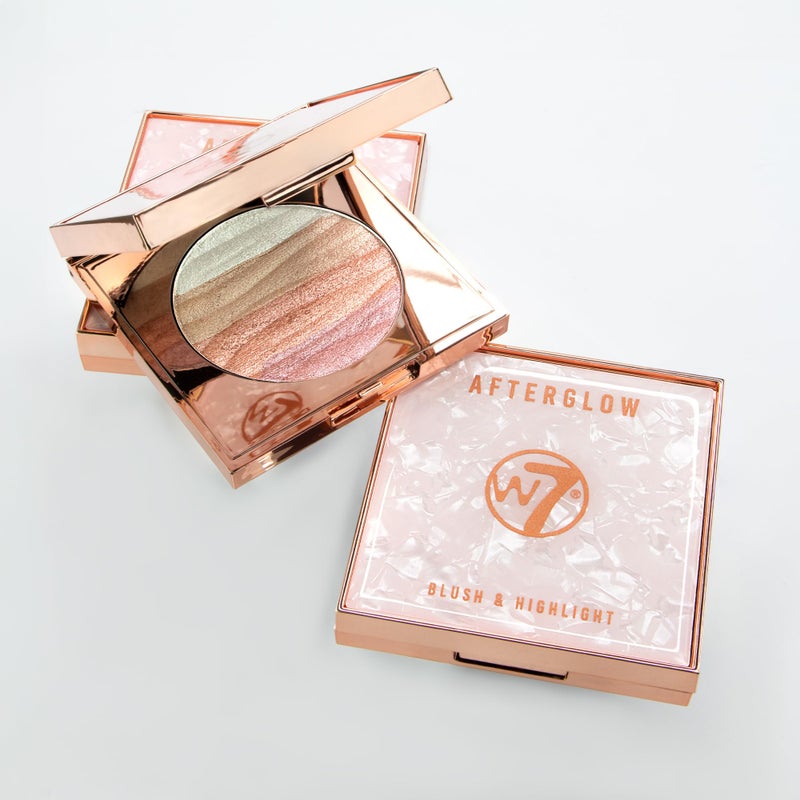 W7 Afterglow Blusher & Highlight Compact - Pink & Gold Glowing Pressed Powder Compact - Image 3