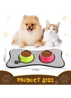 Breling Dog Mat For Food And Water 2 Pieces Bone Shape Dog Mats NonSlip Pet Feeding Mat For Under Dog Bowls Embroidered Microfiber Pet Bowl Mat Water Absorbent Dog Feeding Mat For Dog Pet Supplies, 2 Colors  - Image 2