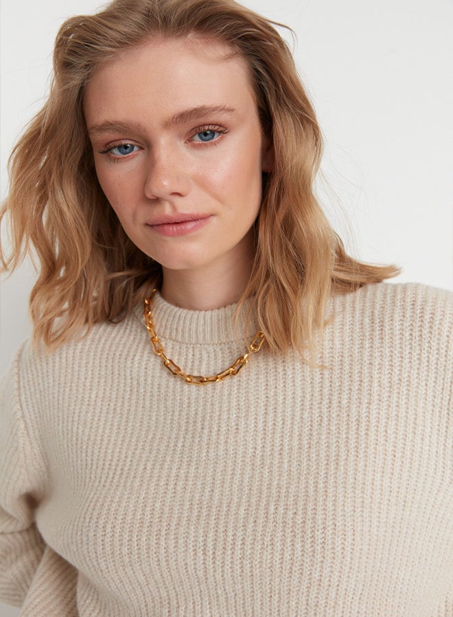 trendyol Stone Wide Pattern Couple Soft Texture Basic Knitwear Sweater - Image 2