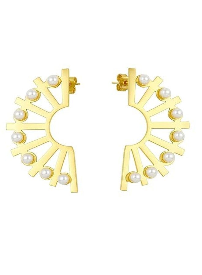 AMAAL Premium Earrings Set for Women Girls | Gold Plated Pearl Studded Designer Cuff Earrings | Anti Tarnish Lightweight Aesthetic Jewellery Set Ear rings Stylish Wedding Anniversary Gift Set-235 - Image 1