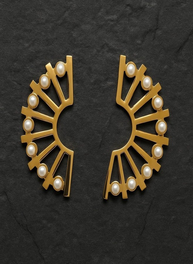AMAAL Premium Earrings Set for Women Girls | Gold Plated Pearl Studded Designer Cuff Earrings | Anti Tarnish Lightweight Aesthetic Jewellery Set Ear rings Stylish Wedding Anniversary Gift Set-235 - Image 3