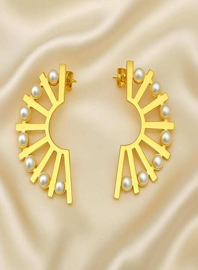 AMAAL Premium Earrings Set for Women Girls | Gold Plated Pearl Studded Designer Cuff Earrings | Anti Tarnish Lightweight Aesthetic Jewellery Set Ear rings Stylish Wedding Anniversary Gift Set-235 - Image 5