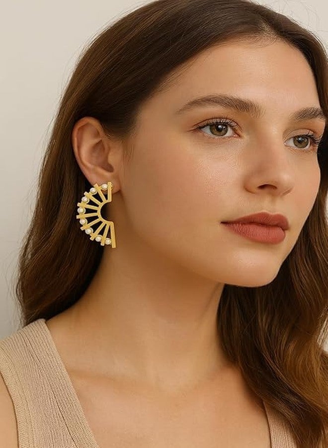 AMAAL Premium Earrings Set for Women Girls | Gold Plated Pearl Studded Designer Cuff Earrings | Anti Tarnish Lightweight Aesthetic Jewellery Set Ear rings Stylish Wedding Anniversary Gift Set-235 - Image 2