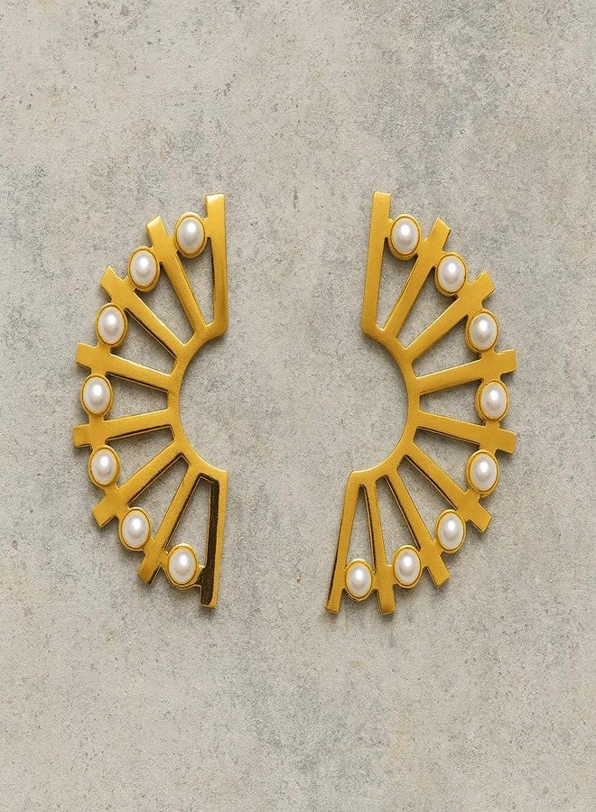 AMAAL Premium Earrings Set for Women Girls | Gold Plated Pearl Studded Designer Cuff Earrings | Anti Tarnish Lightweight Aesthetic Jewellery Set Ear rings Stylish Wedding Anniversary Gift Set-235 - Image 4