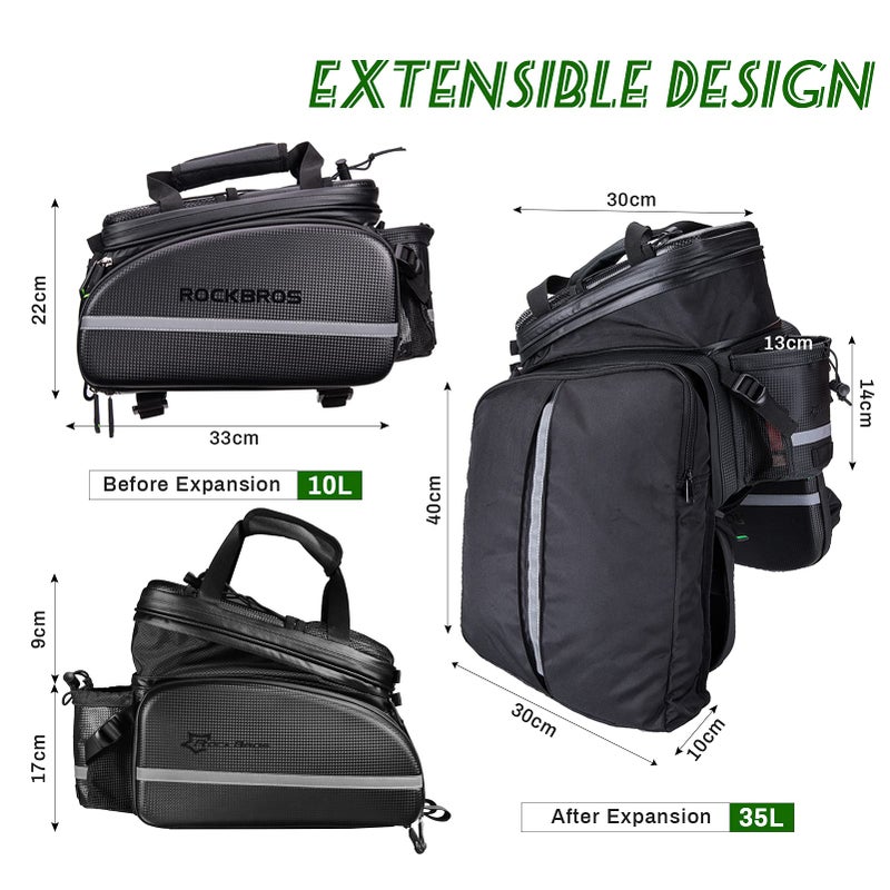 Rockbros ROCKBROS Bike Pannier Bag Waterproof Bike Trunk Bicycle Carrier Rear Rack Bag Portable Seat Pannier Carbon Texture Large Storage Pouch Capacity 17-35L - Image 2