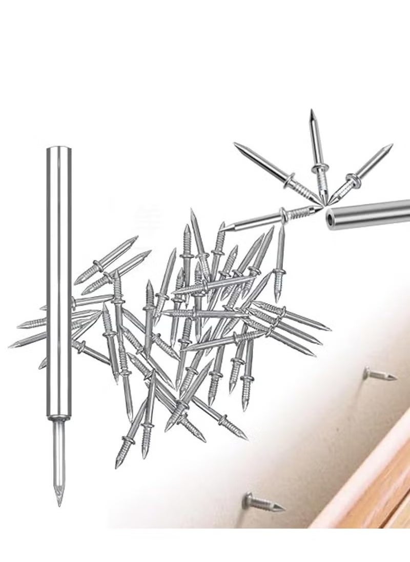 Generic Double-Head Skirting Thread Seamless Nail,Skirting Line Without Marks Nail, Double-Headed Nails, Invisible Screws & Nail-Specific Sleeve Tool, Seamless Skirting Thread Nails with Sleeve Tool (100pcs)  - Image 1