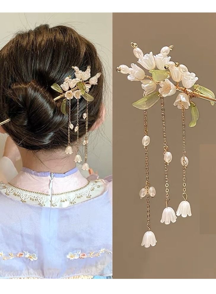Tassel Hairpin Female Pan Hair Palace Lamp Hair Ornaments Convallaria Orchid - Image 2