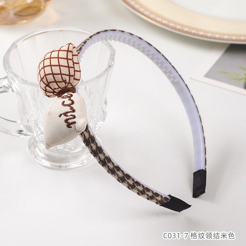 Sweet Floral Kids Headband Autumn-Winter 7#Plaid bow tie beige