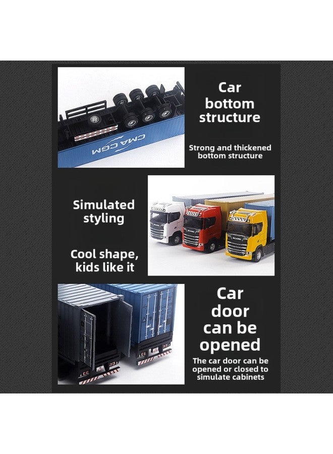 Simulation Tractor Semi-trailer Double-deck Transporter Alloy Container Truck Car Model With Sound And Light Children's Toys-Colour:Yellow Scania Tractor + Brown Container Truck  - Image 5