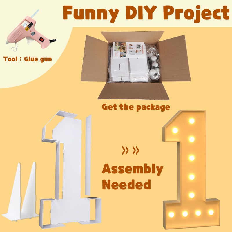 imprsv 4FT Marquee Numbers, Light Up Numbers 2 for 21st Birthday Decorations, Marquee Light up Letters Anniversary Party Decor, Pre-Cut Foam Board Kit - Image 2