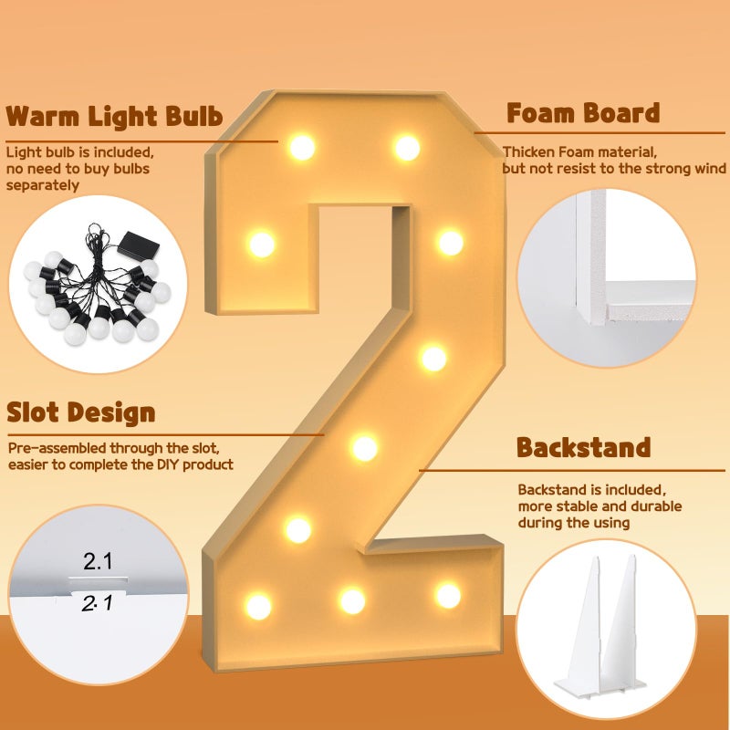 imprsv 4FT Marquee Numbers, Light Up Numbers 2 for 21st Birthday Decorations, Marquee Light up Letters Anniversary Party Decor, Pre-Cut Foam Board Kit - Image 5