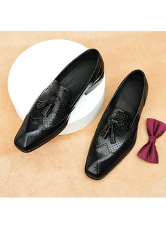 Mens Tassel Loafers Genuine Leather Summer Breathable Brogue Black