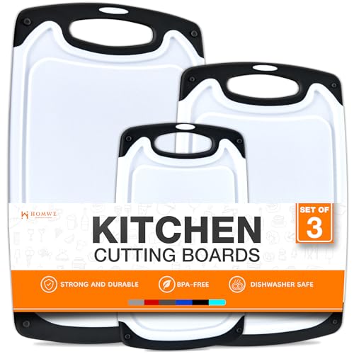 HOMWE Cutting Boards for Kitchen - BPA-Free Chopping Board - Different Sizes & Non Slip Handles - Reversible, Large Cutting Board Set - Unique Gifts for Cooks Who Have Everything - 3-Pack Black - Image 1
