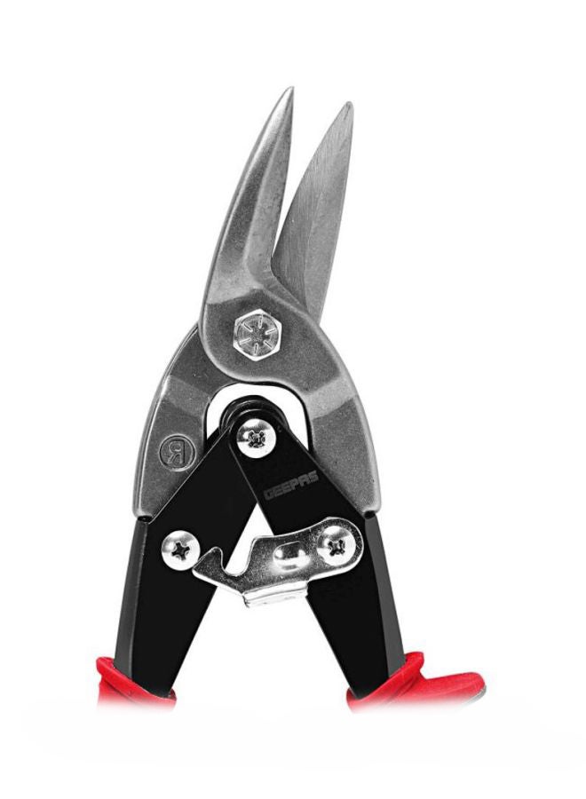 GEEPAS Aviation Snip Left Cut 250mm- Toothed blades, Left Cut Offset Tin with Forged Blade with Twin Spiral Spring, Comfort Grips | Ideal for Cutting Upto 18 Gauge Aluminium, Wire Mesh, Leather, Copper & Plastic Red/Black/Silver - Image 2