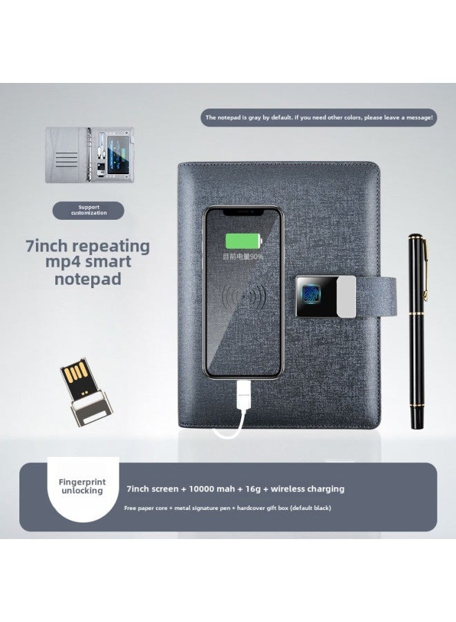 Multifunctional Video Player Notebook Fingerprint Lock Wireless Charging Notepad High-end Gifts Customizable Logo-Body Color:Gray Fingerprint Lock + 7inch Screen + 10000 Mah + 16g + Wireless Charging-Memory Capacity:8GB  - Image 1