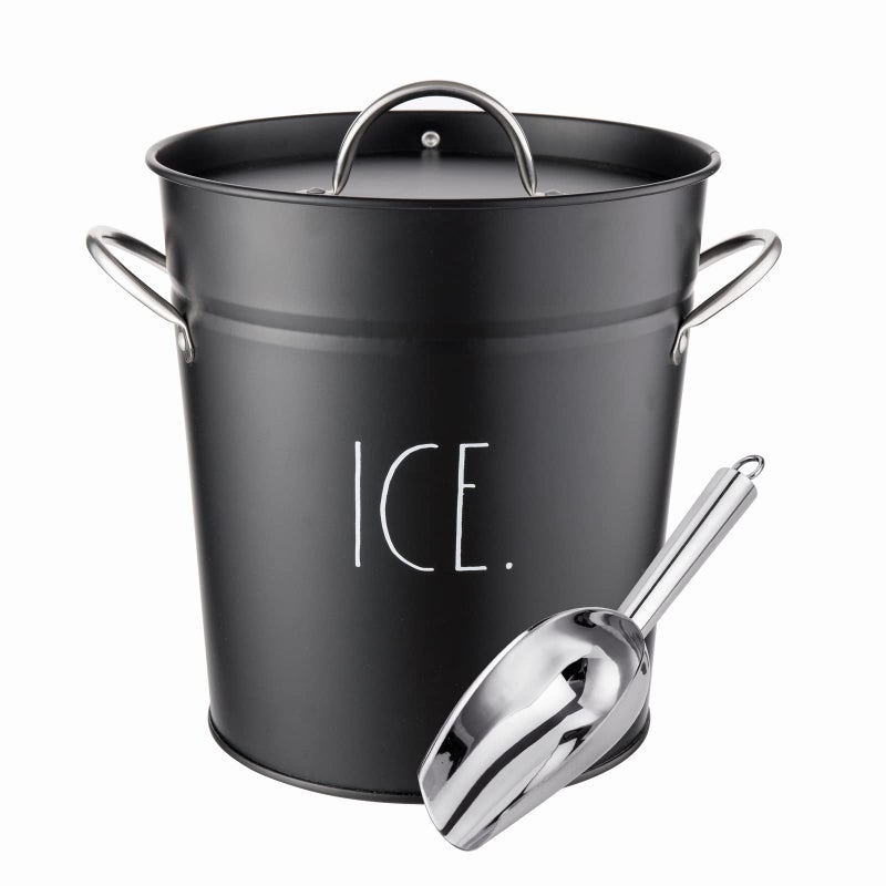 Rae Dunn Ice Bucket with Scoop  Stainless Steel Bucket with Handle Lid and Ice Scooper  4 Qt Storage Bin for Ice Cubes for Bars Parties Backyard Barbeques Picnics and Camping Black