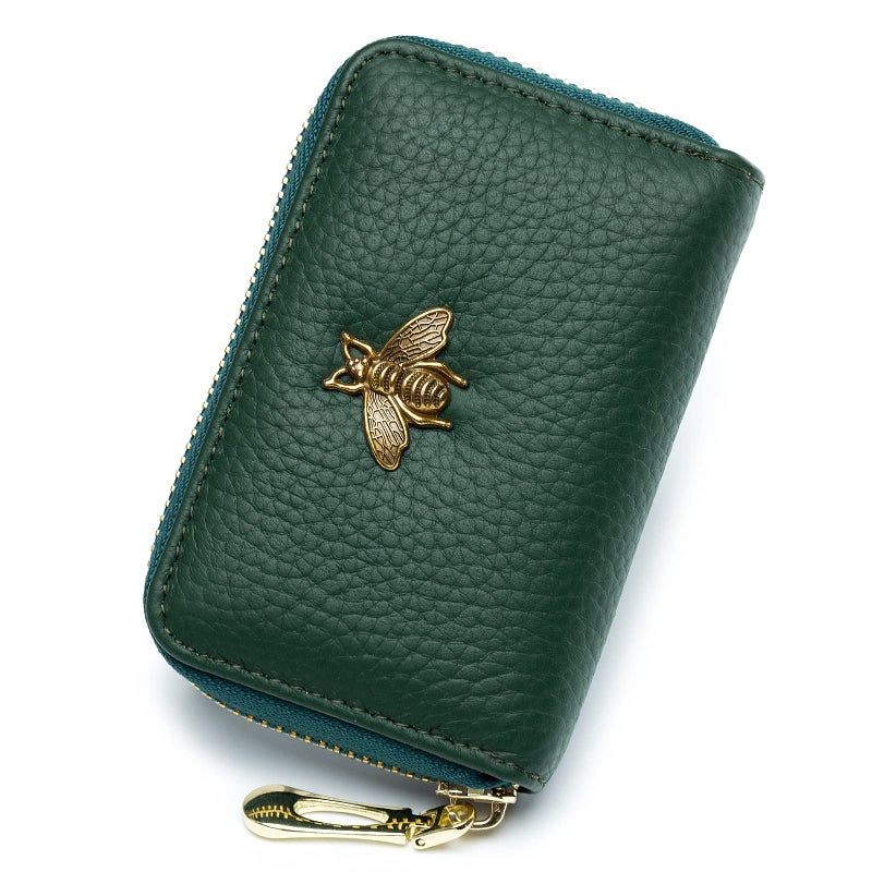 imeetu RFID Credit Card Holder, Small Leather Zipper Card Case Wallet for Women (Lite,Green) - Image 1
