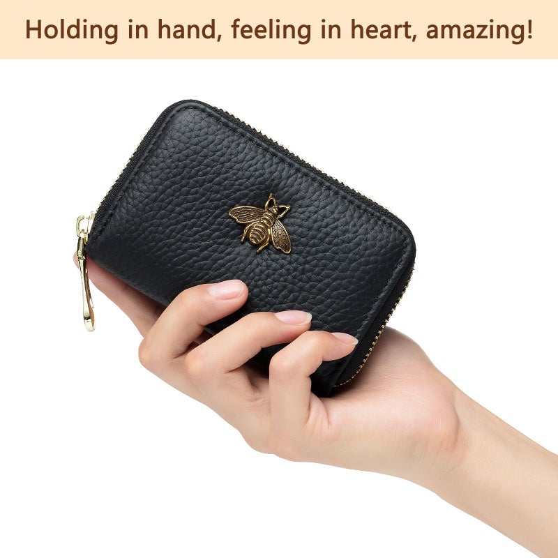 imeetu RFID Credit Card Holder, Small Leather Zipper Card Case Wallet for Women (Lite,Green) - Image 4