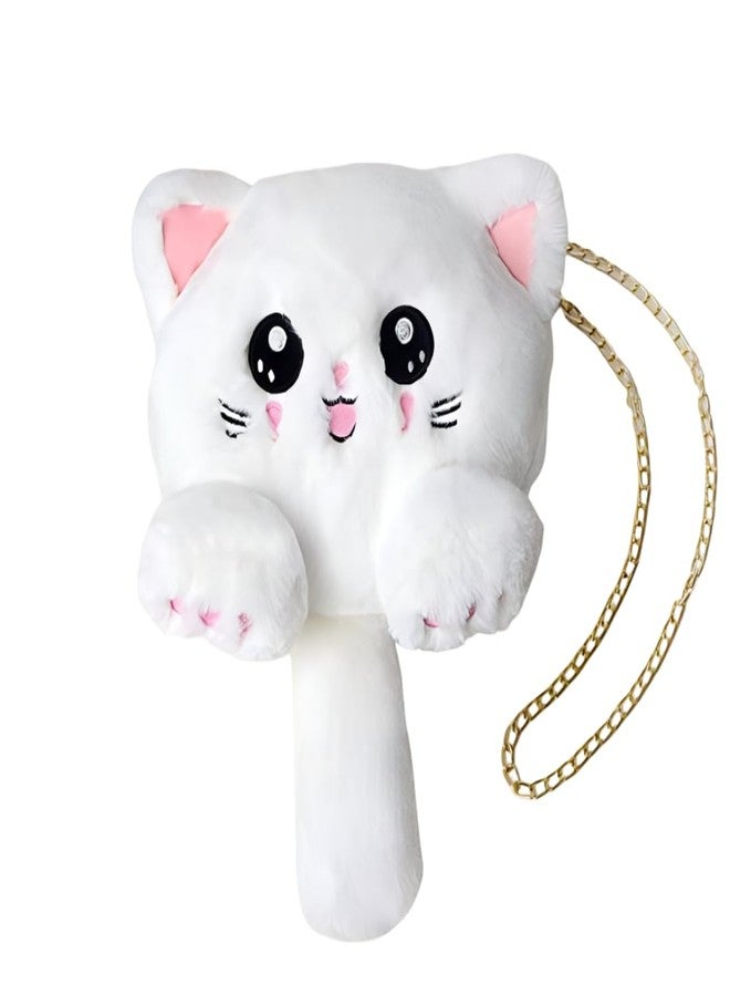 NAPP MALL Cat Animal Shoulder Bag Messenger Bags Faux Fur Handbag Chain Cartoon Crossbody Handbags Unique designer sling bag Handbag With Chain kids sling Bag Handbag for Girls (White) - Image 1