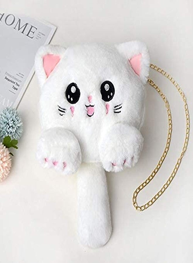NAPP MALL Cat Animal Shoulder Bag Messenger Bags Faux Fur Handbag Chain Cartoon Crossbody Handbags Unique designer sling bag Handbag With Chain kids sling Bag Handbag for Girls (White) - Image 2