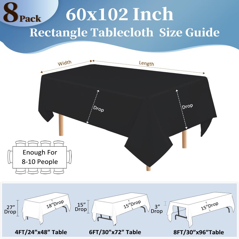 pepmily 8 Pack Black Tablecloths 60x102 Inch Table Cloths for 6 Foot Rectangle Tables, Wrinkle Resistant Washable Rectangular Fabric Table Cover for Dining Wedding Banquet Camping Party - Image 2