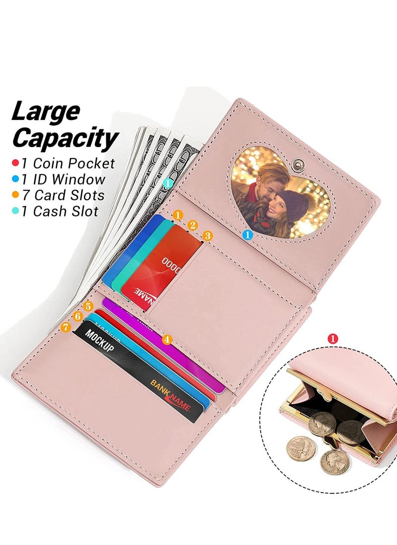 SYOSI - Cute Pink Womens Wallet , Girls Wallet Card Holder,  Cute Small Leather Pocket Wallet for Ladies, Small Compact Wallets Pocket Purse, Large Capacity Card Hold Case with ID window - Image 1