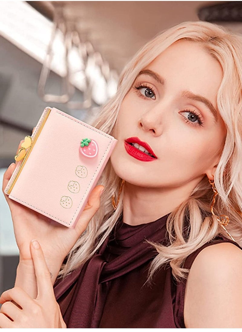 SYOSI - Cute Pink Womens Wallet , Girls Wallet Card Holder,  Cute Small Leather Pocket Wallet for Ladies, Small Compact Wallets Pocket Purse, Large Capacity Card Hold Case with ID window - Image 1