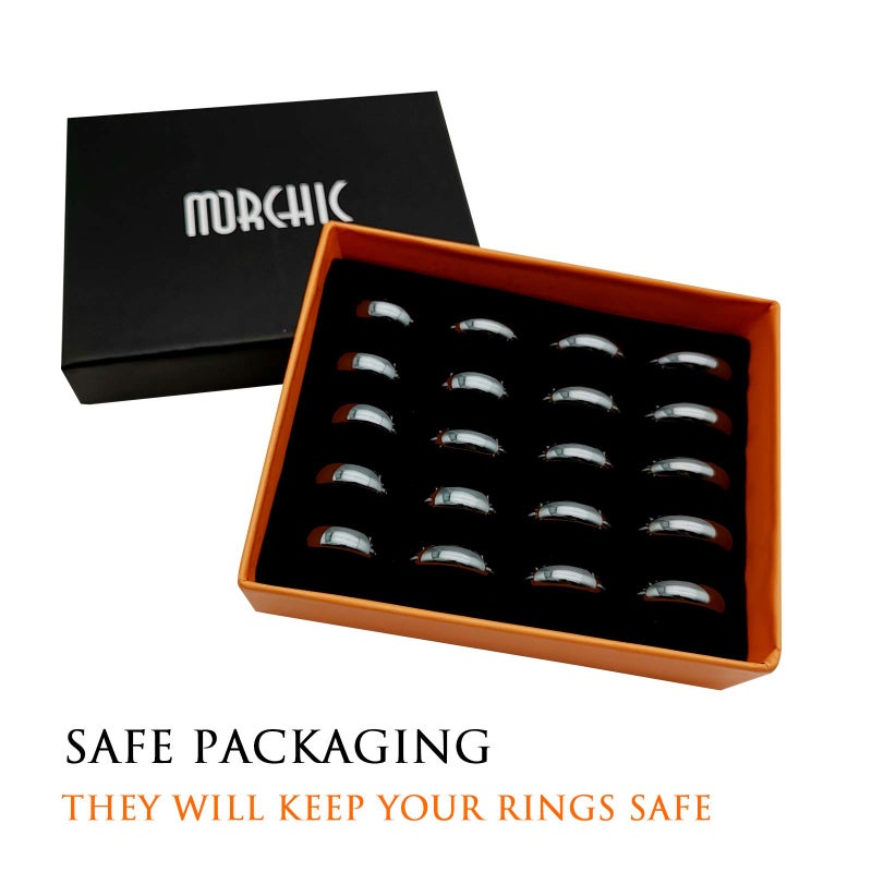 Morchic 20Pcs Hematite Stone Plain Band Rings for Women Men Unisex, 6mm Thick (Pack of Mixed Size) - Image 2