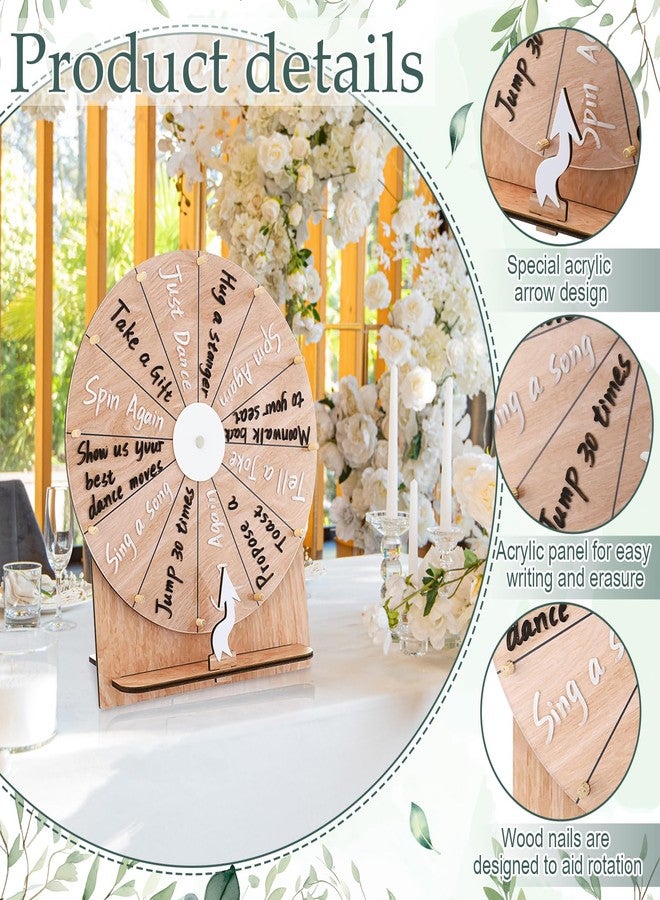 Memorywuu 11.4 Inch Spinning Wheel Erasable Raffle Spin The Wheel Game with Stand and Arrow Wooden Prize Tabletop Spinner Raffle Roulette for Wedding Family Bridal Party Baby Shower Games(Wood Color) - Image 4