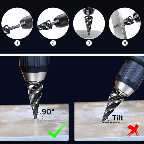 Bestwork Four Spiral Flute Step Drill Bit Set, 1/8"-1-3/8" 5PCS High-Speed Steel Unibit Step Bits with 1/4" and 3/8" Hex Shank for Stainless Steel Metal Aluminum Wood Plastic - Image 5