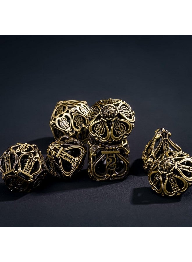 Cusdie 7-Die Metal Dice Set - Hollow Design with Bells - Crisp Sounding Gaming Dice in Tin Box - Perfect for Tabletop RPGs & Board Games(Ancient Bronze) - Image 5