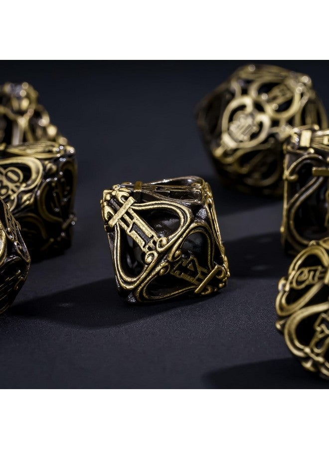 Cusdie 7-Die Metal Dice Set - Hollow Design with Bells - Crisp Sounding Gaming Dice in Tin Box - Perfect for Tabletop RPGs & Board Games(Ancient Bronze) - Image 4