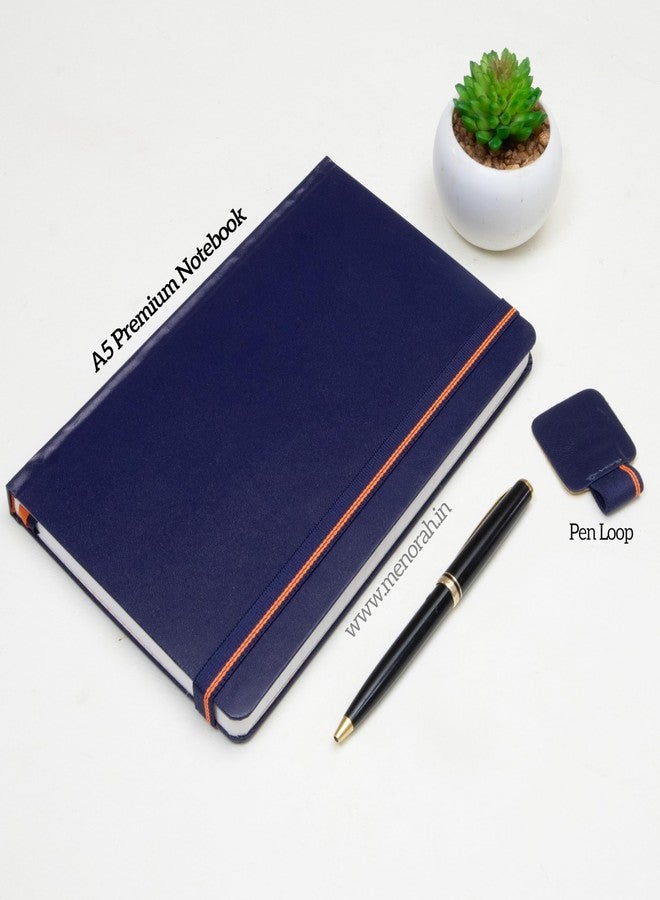 MENORAH - A5 Plain Notebook,DARK BLUE Handcover Journal Notebook,192 Pages,100 GSM-(21 x 13.5 cm) Includes Silk Book Marks | Back Pocket |Journal Box Completely Handcrafted, BUJO Note book -Dark Blue - Image 2