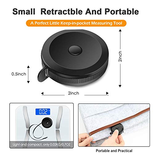 GDMINLO Soft Tape Measure Retractable Measuring for Body Fabric Sewing Tailor Cloth Knitting Craft Weight Loss Measurements Retractable Black Double Scales Rulers 1 Pack - Image 2
