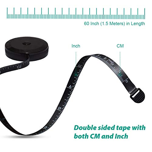 GDMINLO Soft Tape Measure Retractable Measuring for Body Fabric Sewing Tailor Cloth Knitting Craft Weight Loss Measurements Retractable Black Double Scales Rulers 1 Pack - Image 3