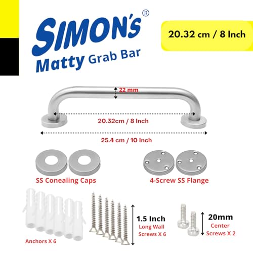Simon's 100% Stainless Steel 304 Heavy Duty Grab bar for Bathroom handrailing and Safety Handle for Elderly- 8 inch - Image 3