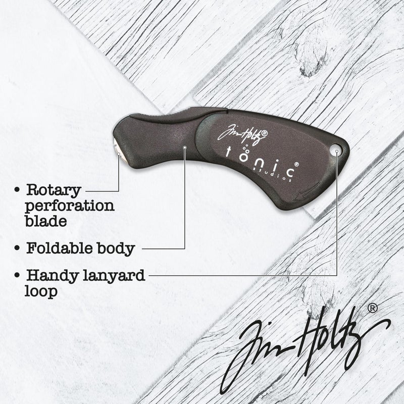 tonic studios Mini Rotary Perforator - 18mm Pinking Blade for Cutting Perforated Paper - Rolling Craft Tool for Cardstock and Scrapbooks - Small & Foldable, Black, 5 x 4 x 0.5 - Image 3