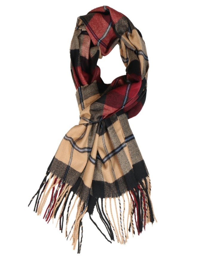 TZ Promise Herringbone Houndstooth Checked Pattern Cashmere Feel Classic Soft Luxurious Winter Scarf For Men Women, Red/Camel(13), One size - Image 1