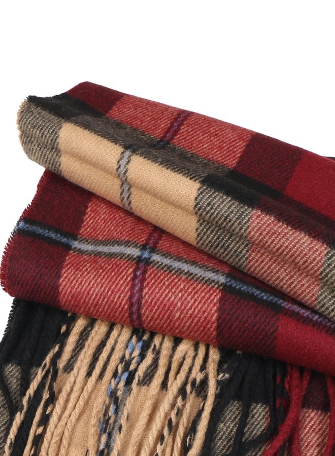 TZ Promise Herringbone Houndstooth Checked Pattern Cashmere Feel Classic Soft Luxurious Winter Scarf For Men Women, Red/Camel(13), One size - Image 3