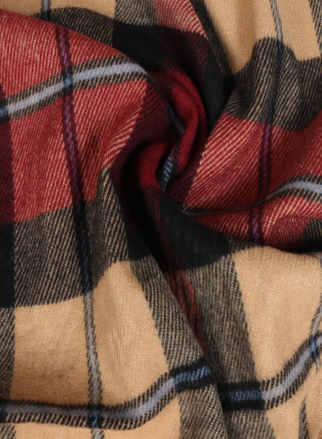 TZ Promise Herringbone Houndstooth Checked Pattern Cashmere Feel Classic Soft Luxurious Winter Scarf For Men Women, Red/Camel(13), One size - Image 4