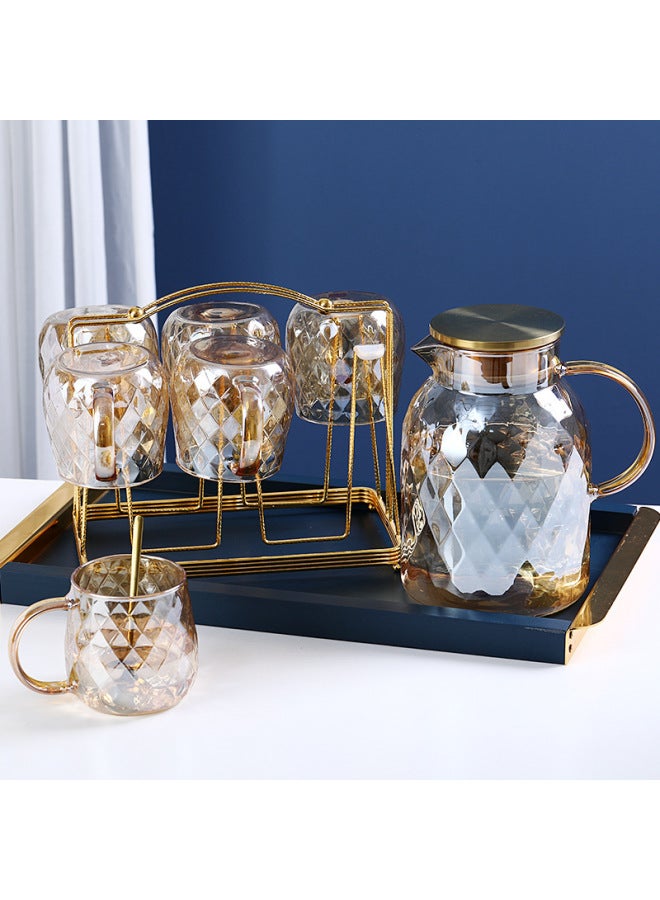 Japanese-style Glass Cold Kettle Set Heat-resistant High-temperature Teapot Cold Boiling Water Cup Pot Household Cold Kettle Pot Cup-Capacity:Blue Ling Pot 1.8+6 Cups (No Bracket, No Frame) - Image 1