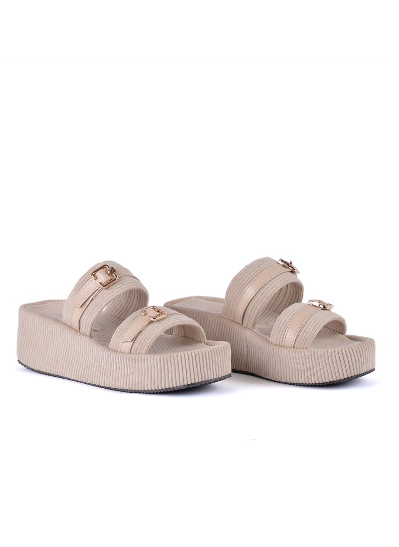 LIFESTYLISH - Slipper Heel Cloth Plush S-15 - Beige - Image 1