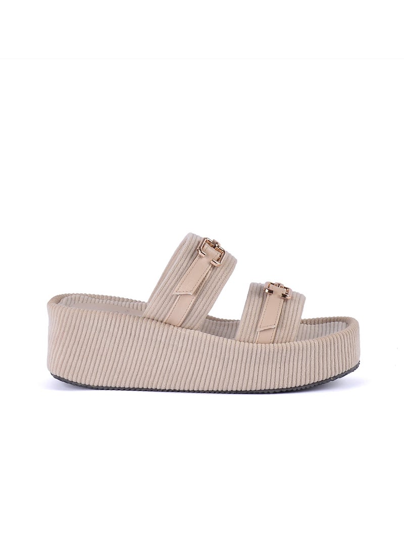 LIFESTYLISH - Slipper Heel Cloth Plush S-15 - Beige - Image 1