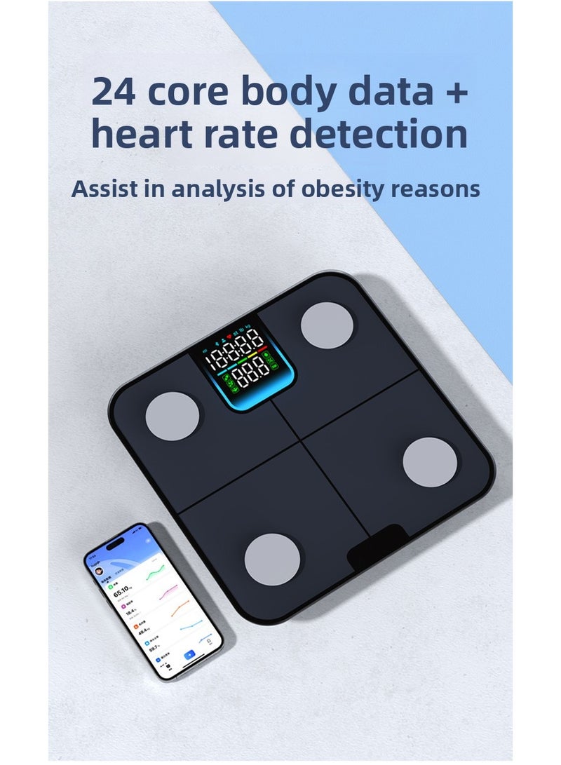 【Smart Body Fat Scale】HD Color Screen Fat Measurer Home Weight Scale Accurate Professional Body Scale 24 Data Heart Rate Detection BM1 - Image 5