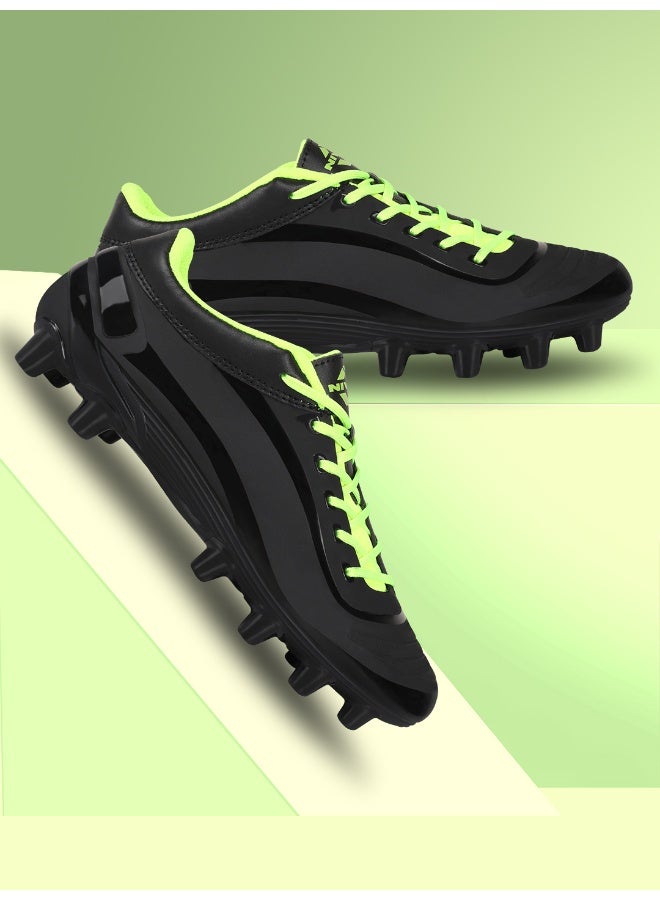 نيفيا حذاء كرة قدم رجالي من ماركة Airstrike (أسود/أخضر، مقاس UK-04) - Image 1