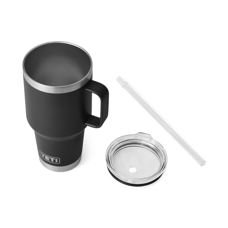 يتي yeti Rambler 35 Oz Tumbler مع مقبض وقش قش سفر ماء ماء فراغ معزول مع مقبض من الفولاذ المقاوم للصدأ أسود - Image 3
